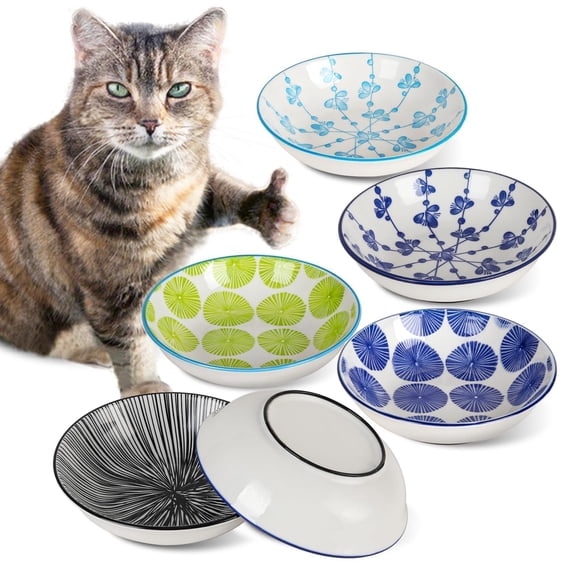 Comedero para Gatos HAPPY KIT Juego de 6 Cuencos de Cerámica Antideslizantes