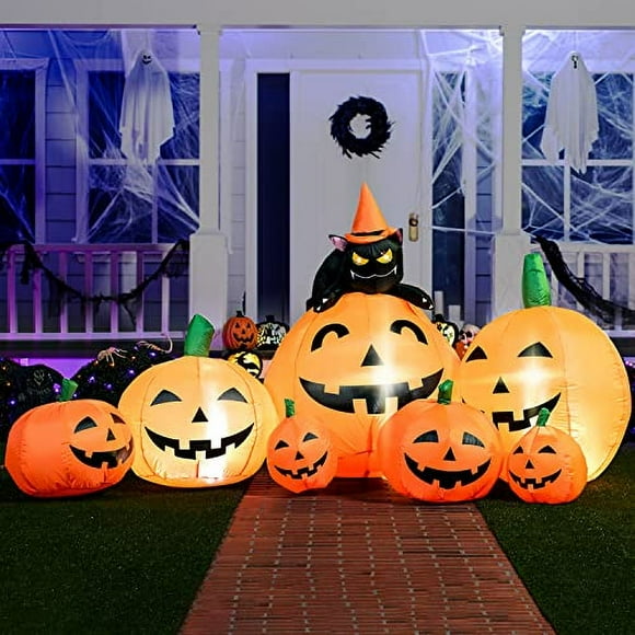 Inflable Calabaza Halloween Joiedomi 2.1 m con 7 Calabazas Gato de Bruja Luces LED