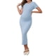 thumbnail image 2 of INSPIRE CHIC Vestido de Maternidad para Mujer Rib Bodycon Midi Manga Corta Lateral Elástico Fruncido Embarazo 1 Pieza Sesión de Fotos Babyshower 2XL Gris Azul, 2 of 6