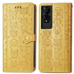 Funda Cartera Foxdock Para Tcl 50 5G , Flip Pu Con Relieve De Gatos Y Perros, Tarjetero Y Soporte