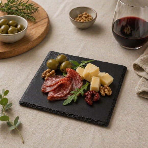 Plato De Piedra / Tabla Pizarra Picoteo 20 x 20cm
