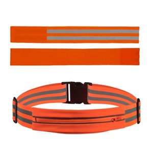Ioensy - Cinturón Reflectante Cinturón Elástico Brillante Soporte Para Teléfono Cinturón Para Corredores Bolsa Correa De Seguridad 1 Cinturón Y 2 Brazaletes Naranja