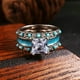 thumbnail image 3 of 3 pcs/set Elegant Square Zircon Ring Set with Green Stone - Perfect for Engagement and Wedding Jewelry, 3 of 5
