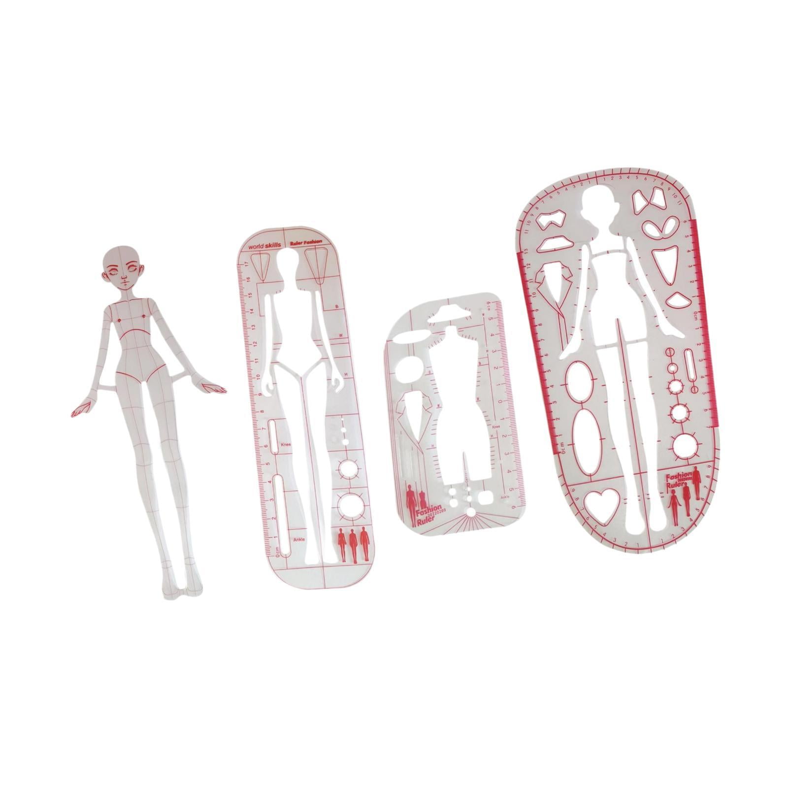 Bothyi - Juego De 4 Plantillas De Dibujo De Moda Y Reglas Para Diseñadores De Dibujo Y Sastrería.
