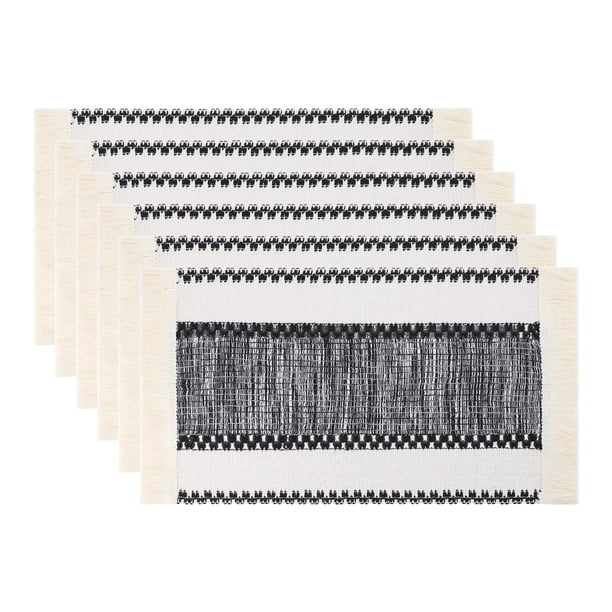 Juego de manteles individuales de granja, juego de 6 manteles para decoración de mesa de comedor, mantel interior, limpieza con paño, negro, 19.7x11.8 pulgadas