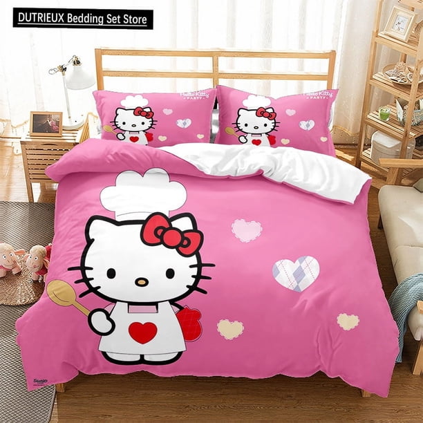Sanrio Cartoon Hello Kitty Bedroom Three Piece Set For Girls Princesses Bedding Decoration Pillowcases Duvet Covers Bed Sheets