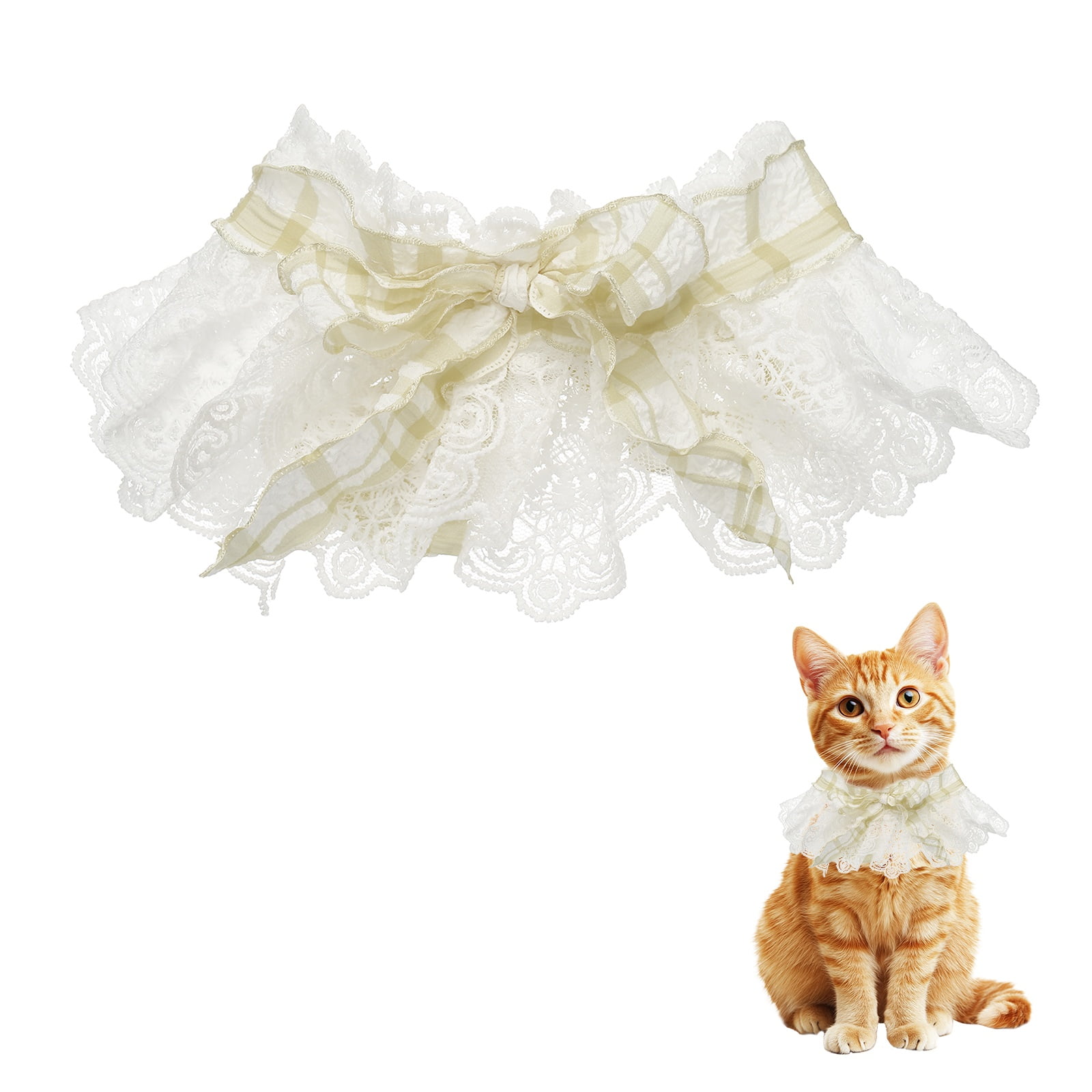 Collar de Encaje para Mascotas, Collar de Gato Lindo Baberos para Perros Pajarita de Mascota Bandana con Volantes Ajustable y Desprendible Caqui & S - Para Perros/Gatitos/Cachorros Pequeños