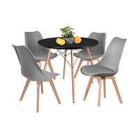 Klik Muebles - Comedor Mesa Eames Redonda Negra 80Cms + 4 Sillas Tulip Gris