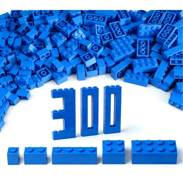 300 piezas de bloques de construcción a granel, bloques azules de 5 tamaños, compatibles con LEGO y con piezas, juguetes creativos de construcción para niños y niñas de 6, 7, 8, 9 y 10 años