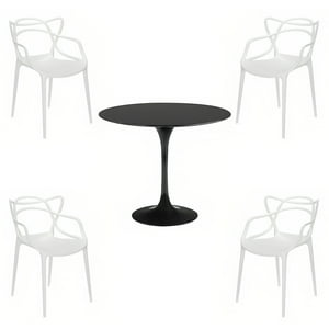 Klik Muebles - Comedor Tulip Negro 80Cm - 4 Sillas Master Blancas