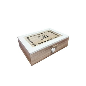 Oem - Caja De Té Mediana De Madera 6 Espacios Con Diseños Heart B