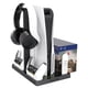 thumbnail image 1 of Soporte de refrigeración con cargador controlador para consola PS5 con ventilador de refrigeración de 3 velocidades, organizador para 15 juegos y soporte para auriculares, 1 of 7