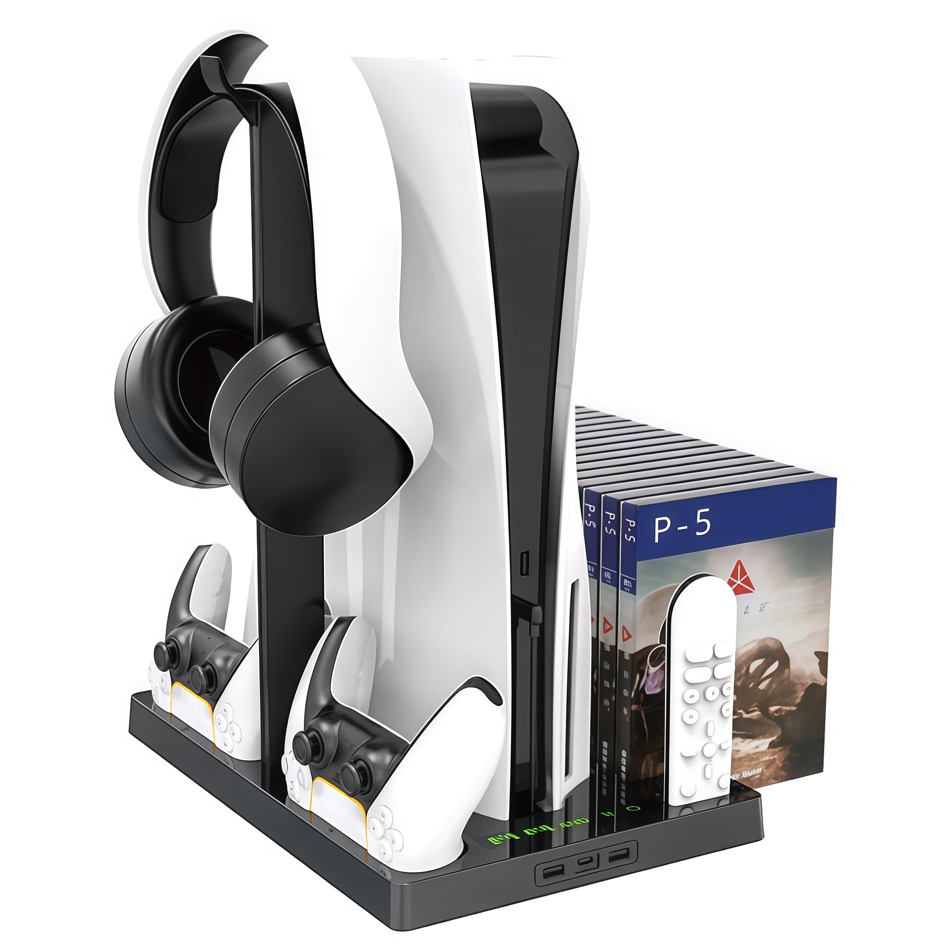 Genérico - Soporte De Refrigeración Con Cargador Controlador Para Consola Ps5 Con Ventilador De Refrigeración De 3 Velocidades, Organizador Para 15 Juegos Y Soporte Para Auriculares