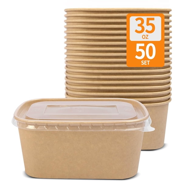 Recipientes para alimentos Celel, 50 unidades, papel de 1 litro con tapa, aptos para microondas