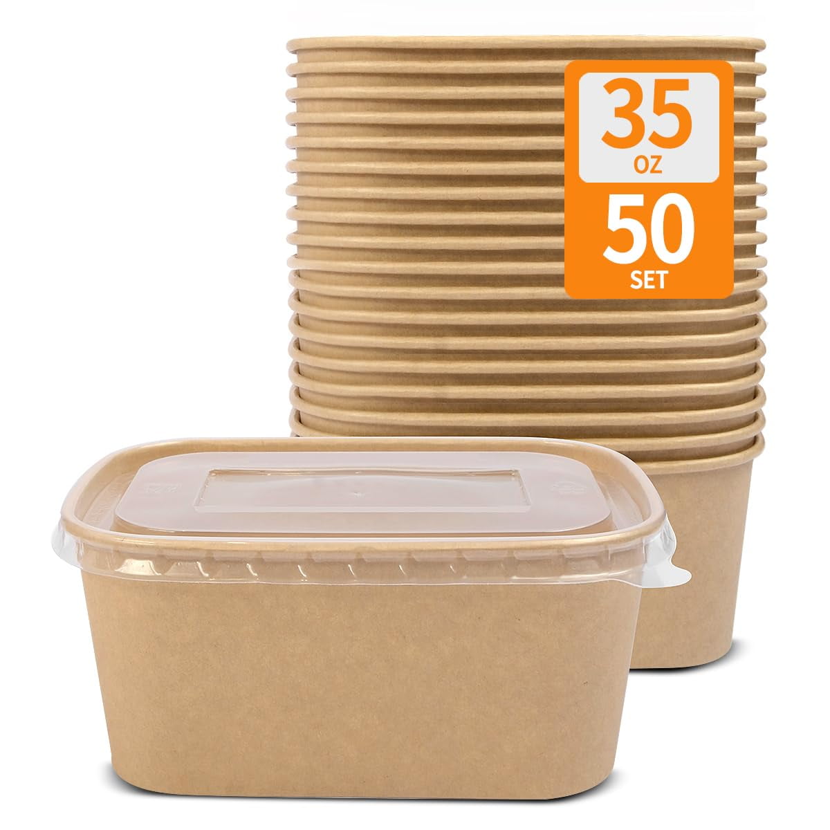 Recipientes Para Alimentos Celel, 50 Unidades, Papel De 1 Litro Con Tapa, Aptos Para Microondas