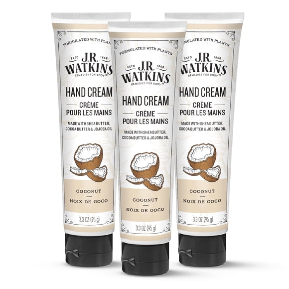 Crema de manos J.R. Watkins, hidratante natural, 100 ml, coco, paquete de 3