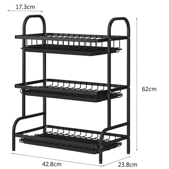 Secaplato Eoland Escurridor Negro Inoxidable Secador Plato Losa 3 Nivel Acero Rejilla Seca Loza