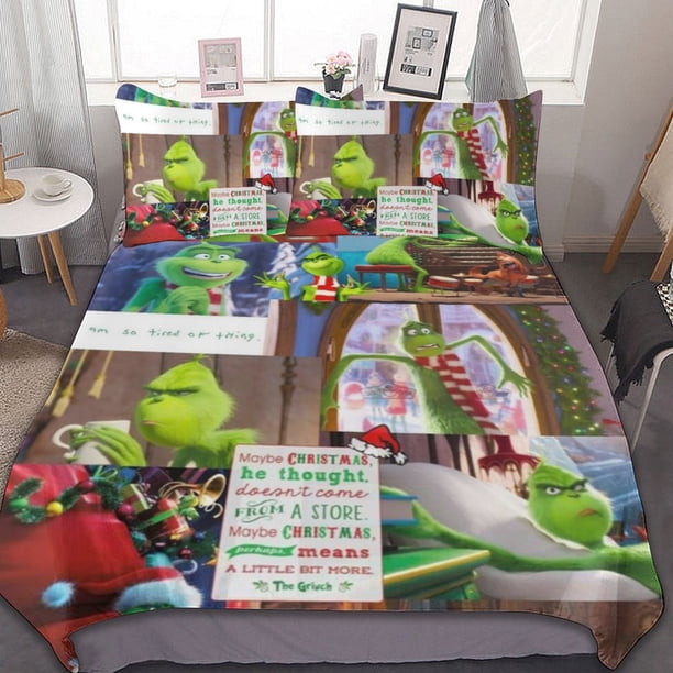 The Grinch 3 Pieces Quilt Cover Set Soft Bedding Set 1 Duvet Cover + 2 Pillow Shams Home Bed Cover