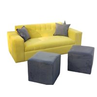 Diseños Valestrini - Sofa Dos Cuerpos Mas Pouf Felpa Ocre