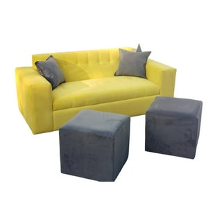 Diseños Valestrini - Sofa Dos Cuerpos Mas Pouf Felpa Ocre