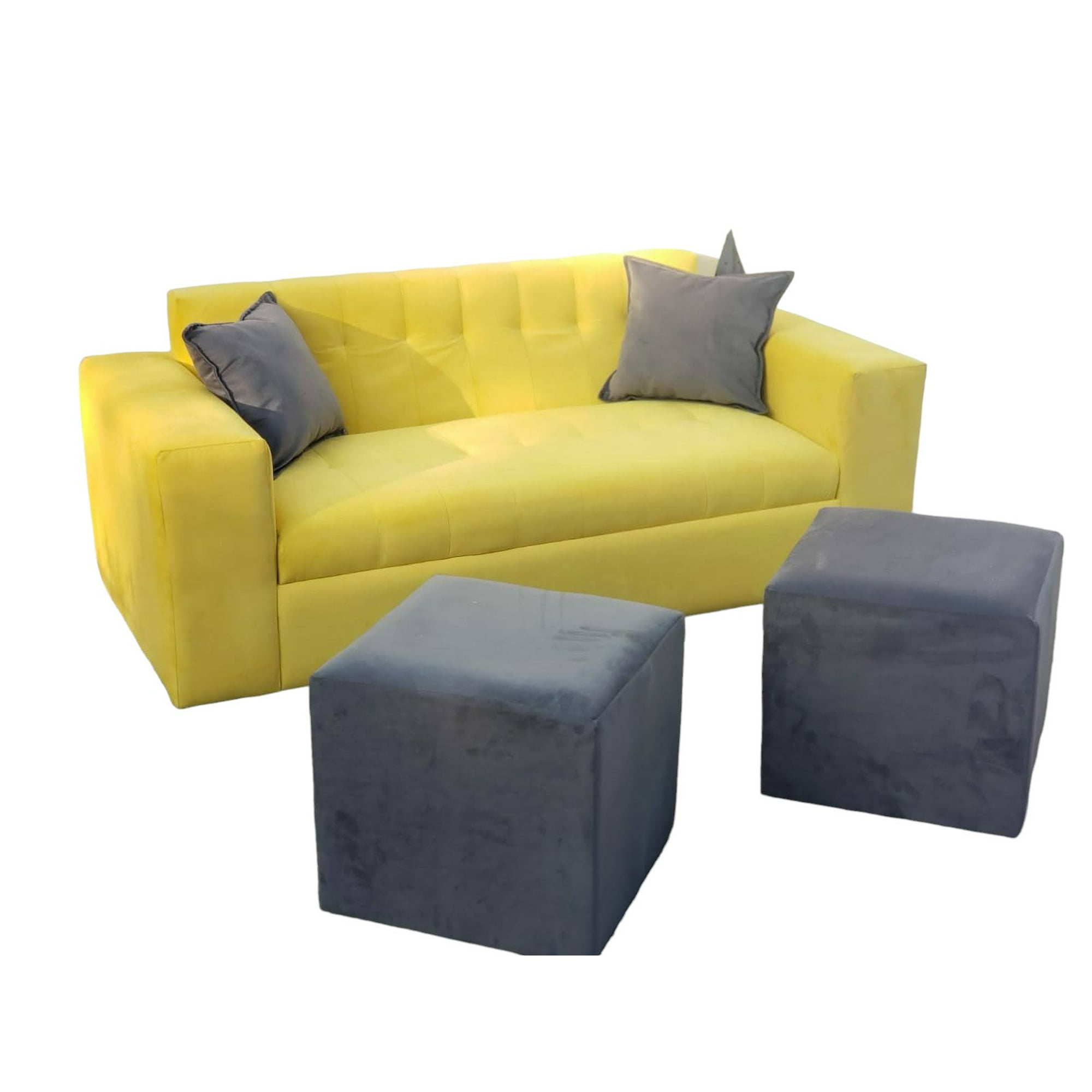 Diseños Valestrini - Sofa Dos Cuerpos Mas Pouf Felpa Ocre