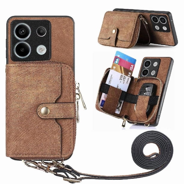 Funda Tipo Cartera con Correa Cruzada para Xiaomi Redmi Note 13 Pro 5G Protección Contra Golpes Marrón