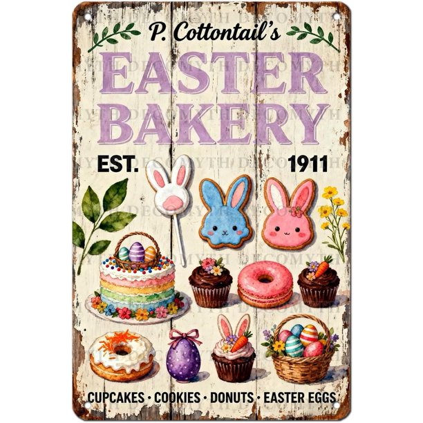 Letrero estaño metal conejo Pascua vintage conejo flor huevo primavera arte pared hogar granja cocina dormitorio 20x30cm
