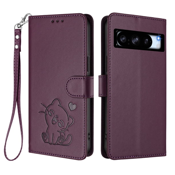 Funda Billetera con Espacio para Fotos para Google Pixel 8 Pro, Morado Oscuro