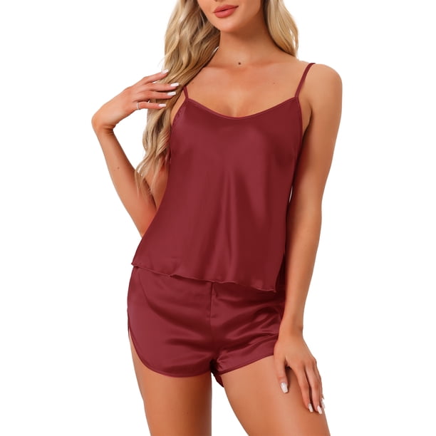Conjuntos de pijama para mujeres, shorts sexys, camisón de satén para un uso cómodo como ropa de dormir y de descanso durante todo el año M Rojo