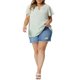 thumbnail image 2 of GRACIA Y GRANDEZA Blusa de Chifón Floral con Cuello de Ojal y Mangas Cortas Acampanadas para Mujer Talla Grande 5X Verde Claro, 2 of 7