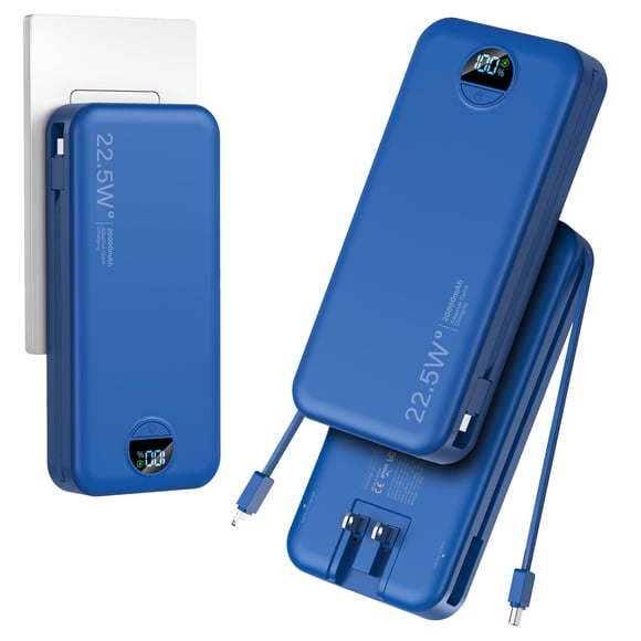 Power Bank De 20000 Mah Con Cables Integrados Y Enchufe De Pared Ac