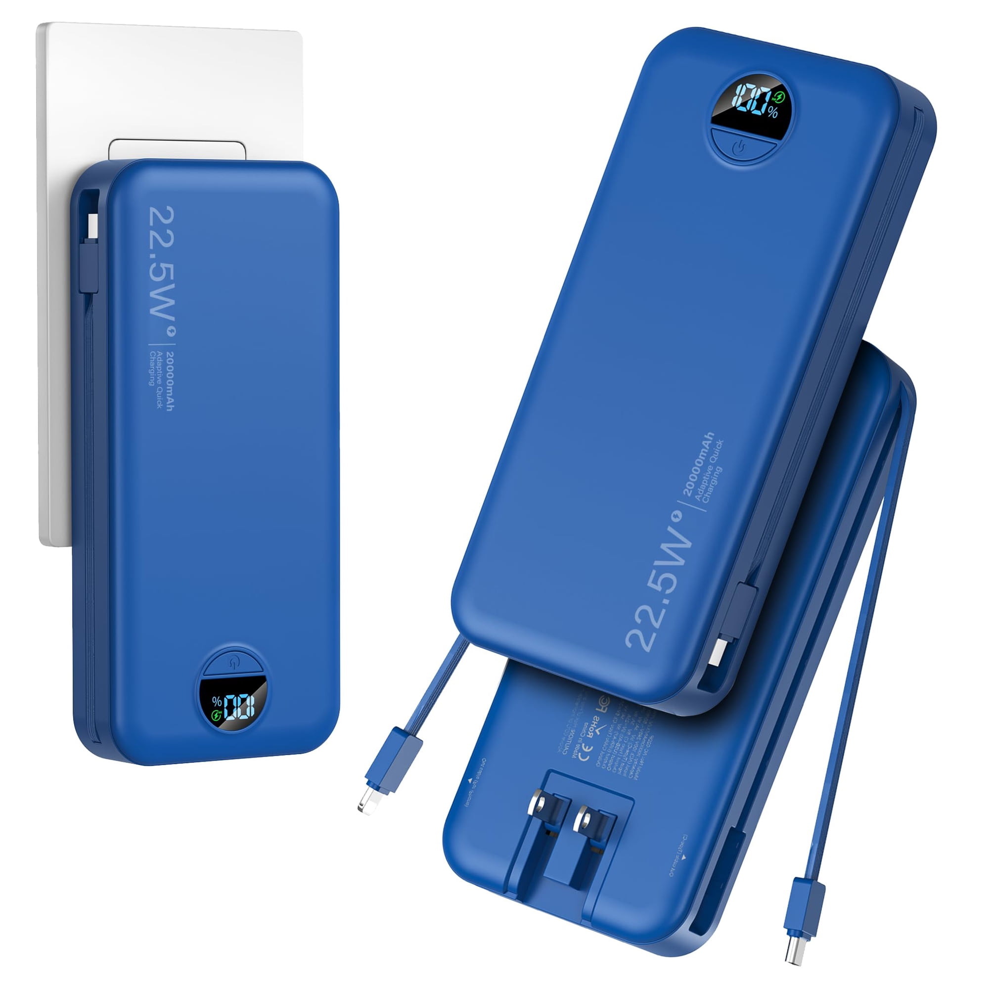Power Bank Aonidi De 20000 Mah Con Cables Integrados Y Enchufe De Pared Ac