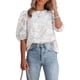 thumbnail image 5 of Camisa holgada de gasa con mangas abullonadas y textura floral (blanca), duradera, 5 of 6