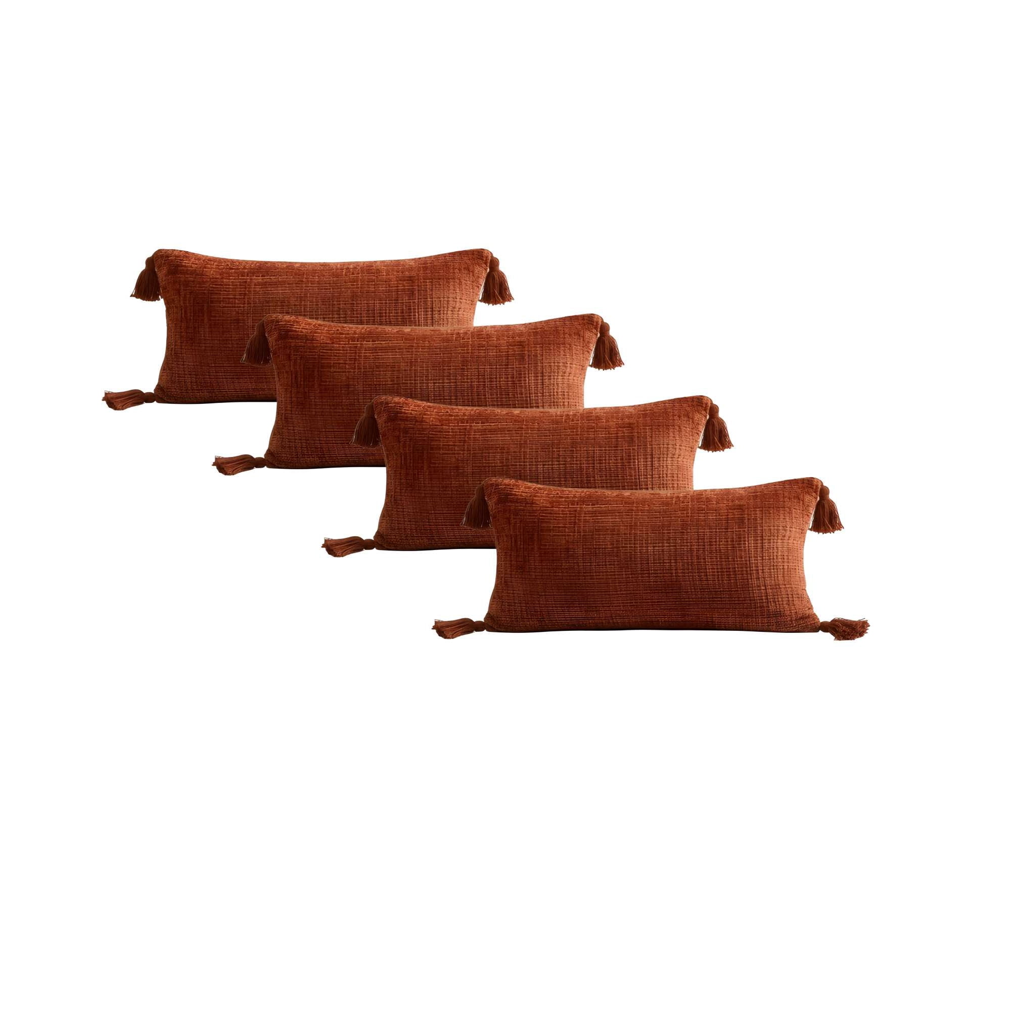 Genérico - Pack De 4 Fundas De Cojin Chenille Con Borlas 30x50 Naranja