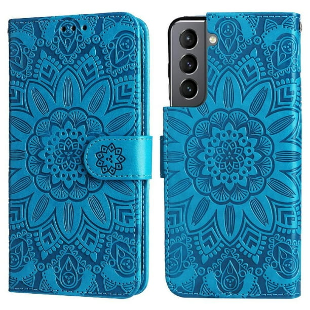 Funda tipo cartera FOXDOCK para Samsung Galaxy S21 , diseño girasol en relieve, cuero PU, cierre magnético, soporte y tarjetero