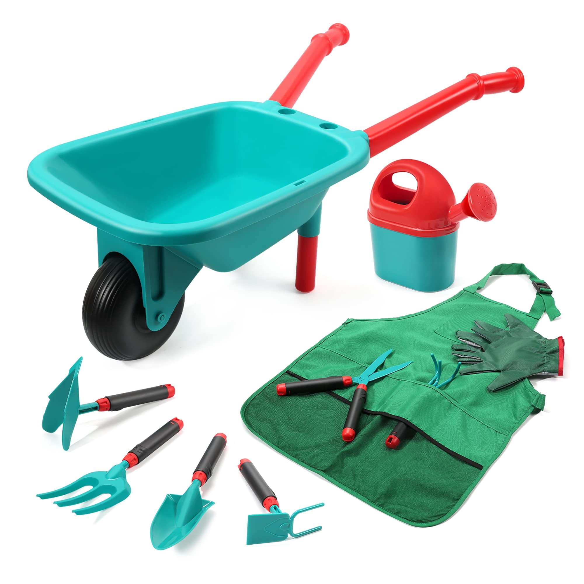 Juego De Herramientas De Jardinería Cute Stone Kids Con Carretilla Y Delantal