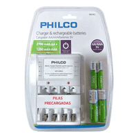 Philco - Cargador C/2 Pilas Aa 2700 Mah + 2 Aaa 1200 Mah Pre-Cargadas