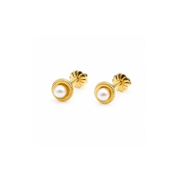Aros Perla Blanca Redondela 5mm Oro 18k 0.90gr Mujer Niña Dorado