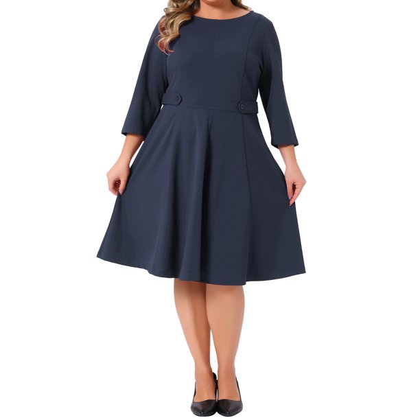 Agnes Orinda Trajes de Halloween para Mujeres Tallas Grandes Vestido de Oficina Escolar Universitaria Manga 3/4 Vestido de Cóctel Vintage de los Años 50s 60s Vestidos para Trabajar 4X Azul Marino
