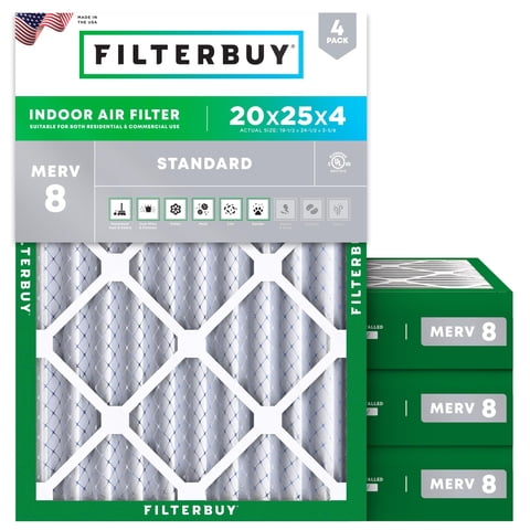 Filtro De Aire Filterbuy Merv 8 20 X 25 X 4 (Paquete De 4) Essential Dust