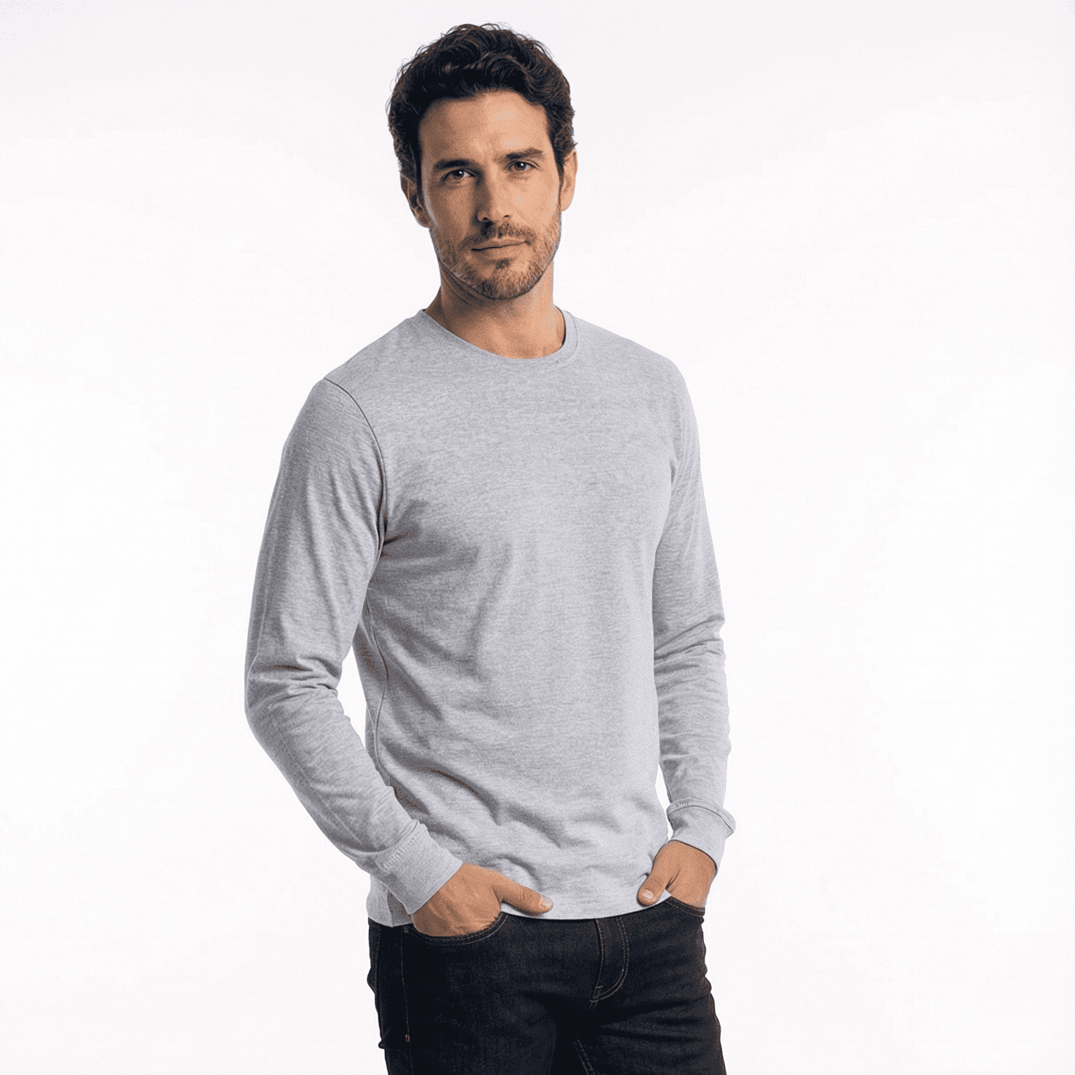 T-world - Polera Algodón Manga Larga Cuello Redondo Uv Antipilling Gris