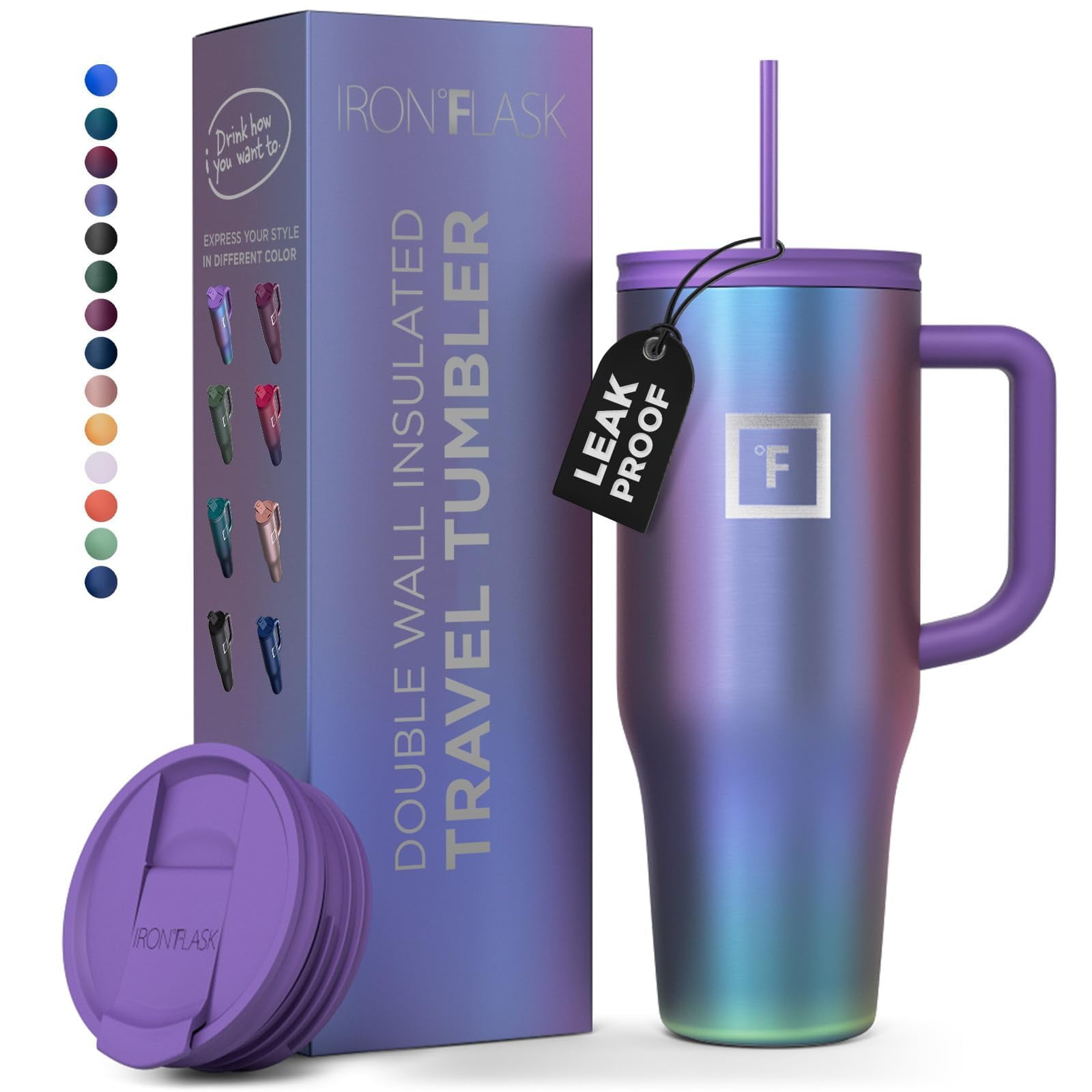 Taza Aislante Iron °flask Co-pilot Aurora 1183 Ml Con Pajita Y Tapa Abatible