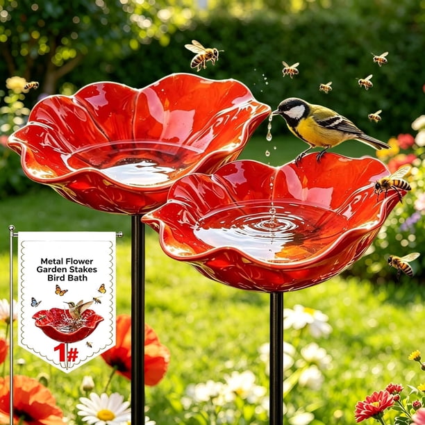 Estacas jardín flor metal 5 uds baño pájaros estación riego polinizadores césped
