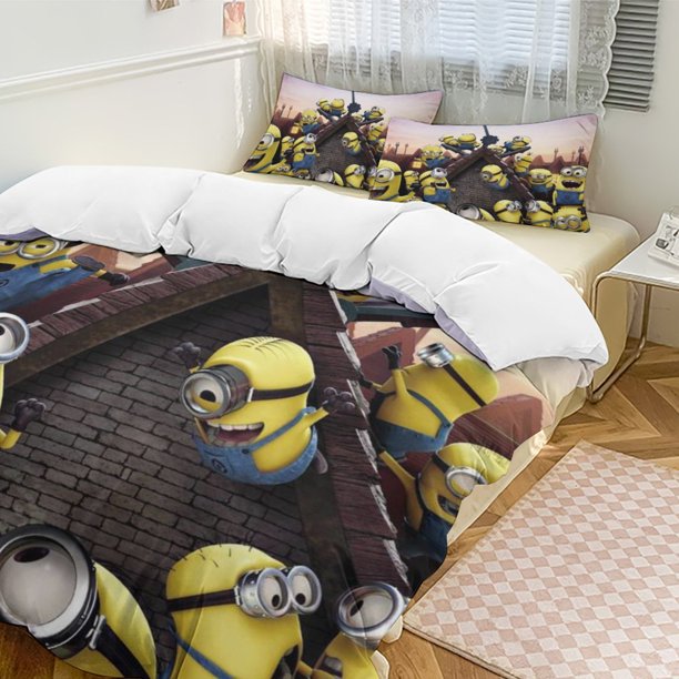 x14 Minion 3-Piece Bedding Set Warm And Comfortable Soft Duvet Cover Bed Set with 1 Duvet Cover And 2 Pillowcases for Bedroom b14