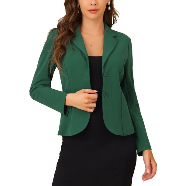 INSPIRE CHIC Blazer de Trabajo para Mujer con Cuello con Solapa, Manga Larga, Chaqueta de Traje, Verde Oscuro XL