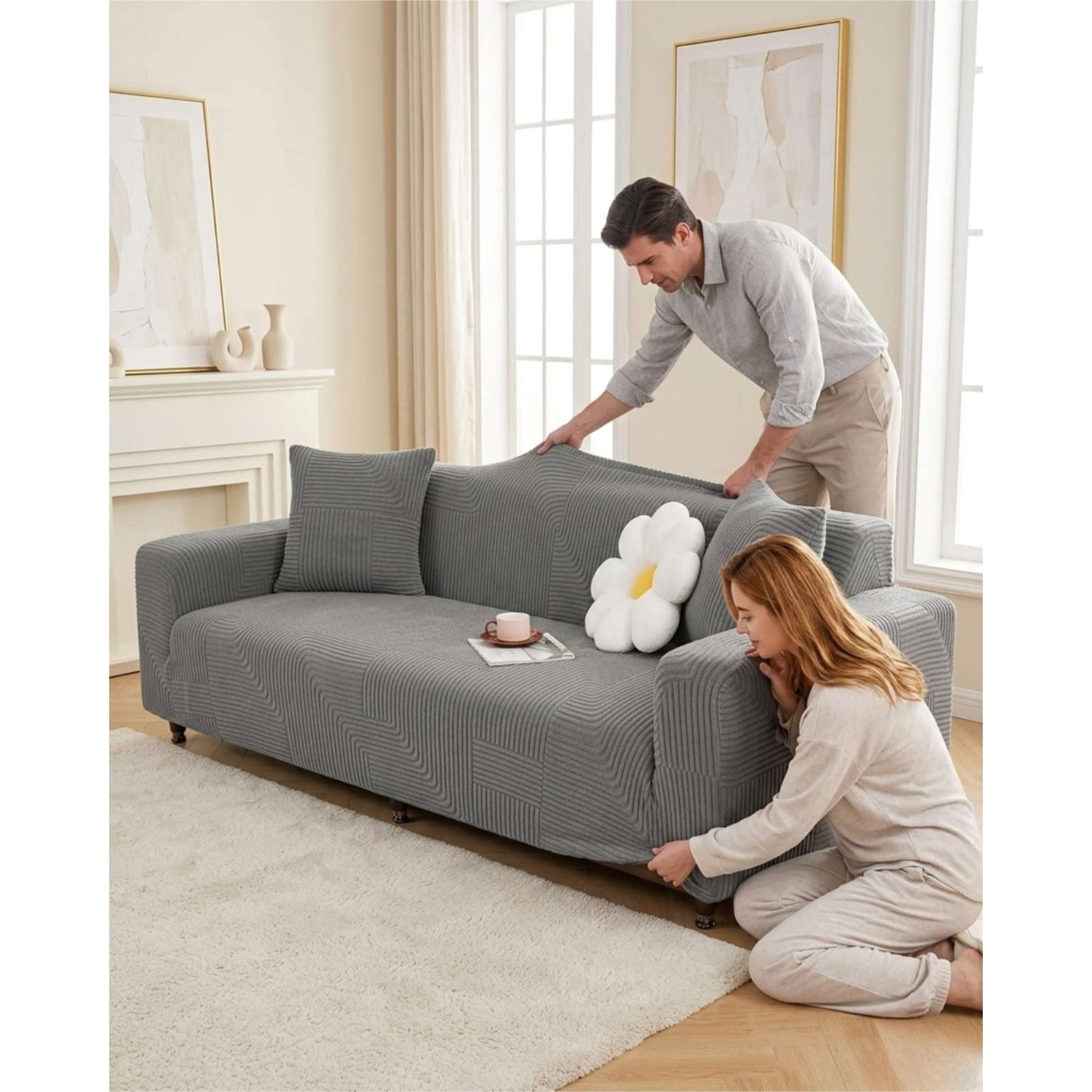 Mylhogar - Funda Para Sofa 4 Cuerpos Diseño Moderno De Polar
