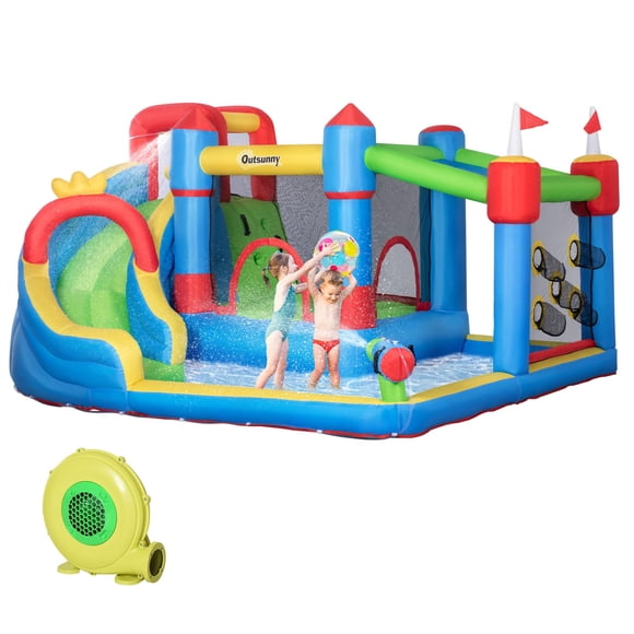 Castillo Inflable Saltarín Outsunny 6 en 1 con Tobogán y Muro de Escalada