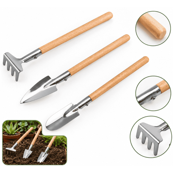 Mini Kit herramientas Jardinería Huerto 3 Piezas Pala - Palín - Rastrillo
