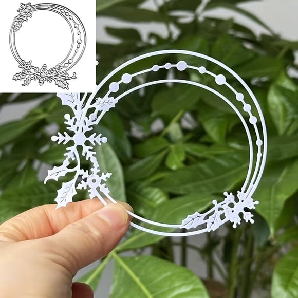 Troqueles de corte de metal con forma de copo de nieve navideño con forma de marco circular