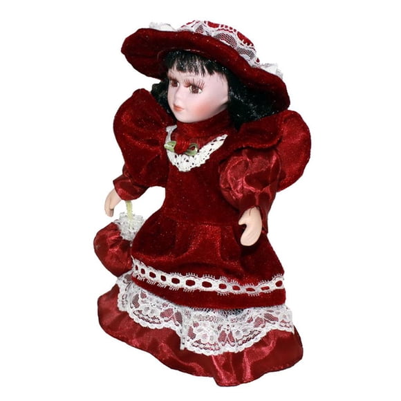Mu?ecas De Porcelana De Estilo Vintage De 20 Cm Para Ni?os Decoración De Exhibición De Inicio De Juguete Rojo